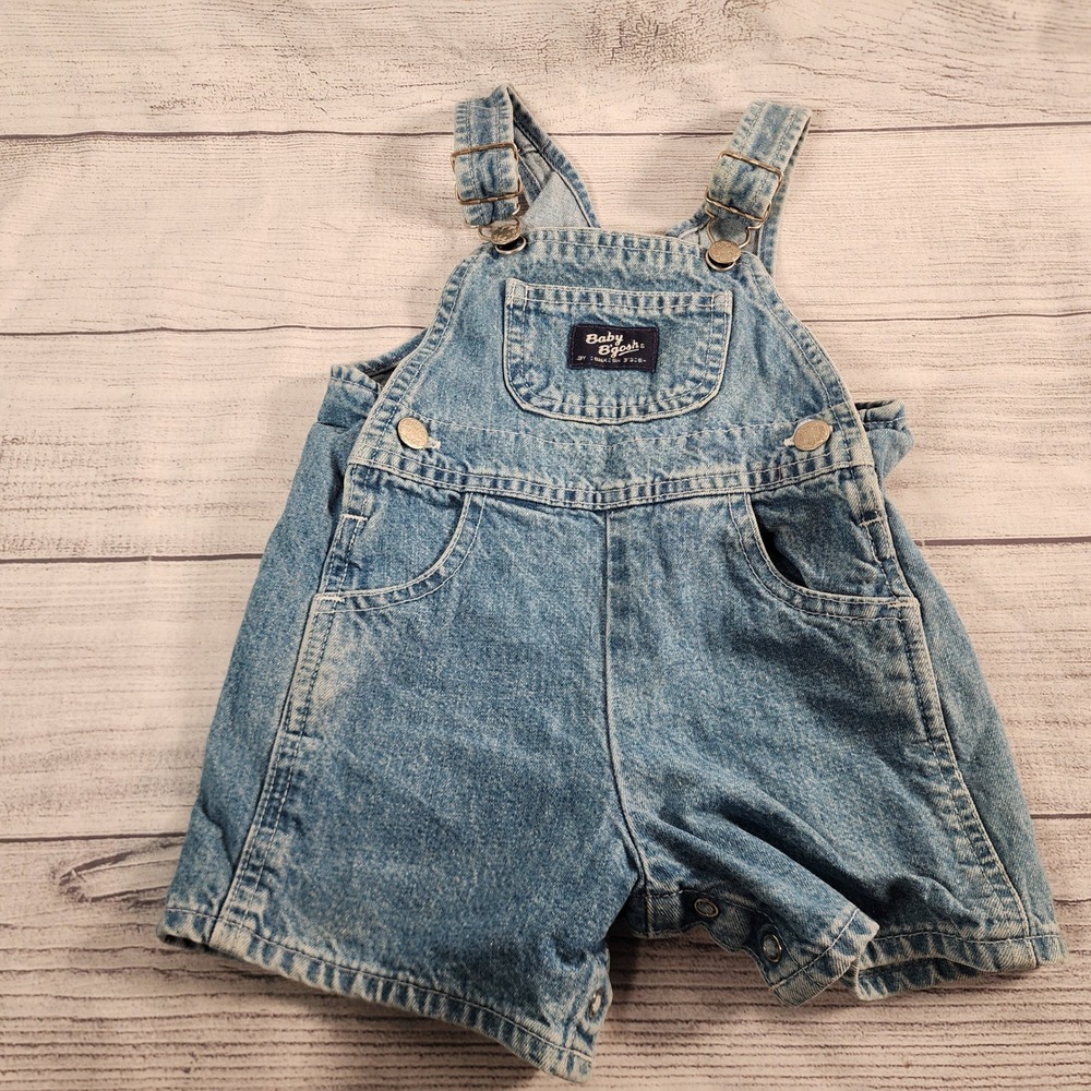 Vintage OshKosh B'Gosh Baby B'Gosh Denim Shortalls Overalls 12M 90s Vestbak